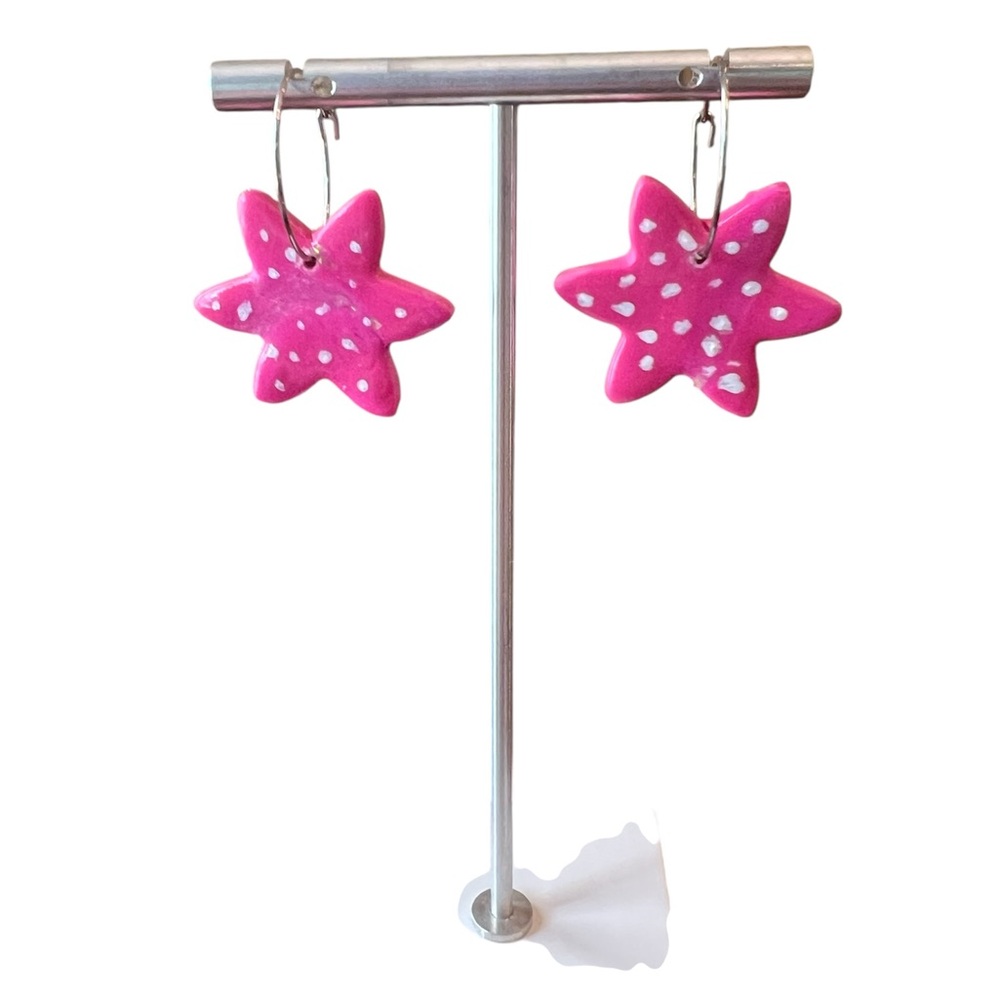 Pink and White Star Handmade Jewelry Earrings